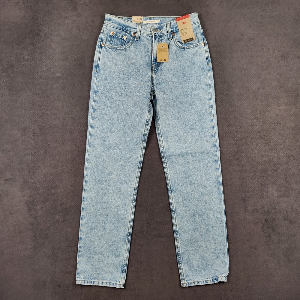 Levis Low Pro Straight Jeans Womens 25 Light Wash Blue Rigid Denim 28x30 NEW